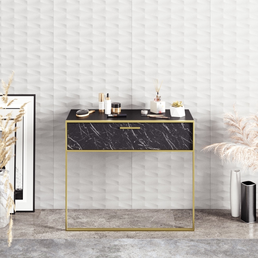 POLKA Wall-Mounted Console Table 76,8x90 cm Gold/Black