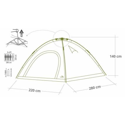 Pop up tent for 3-4 people PU 3000 mm green