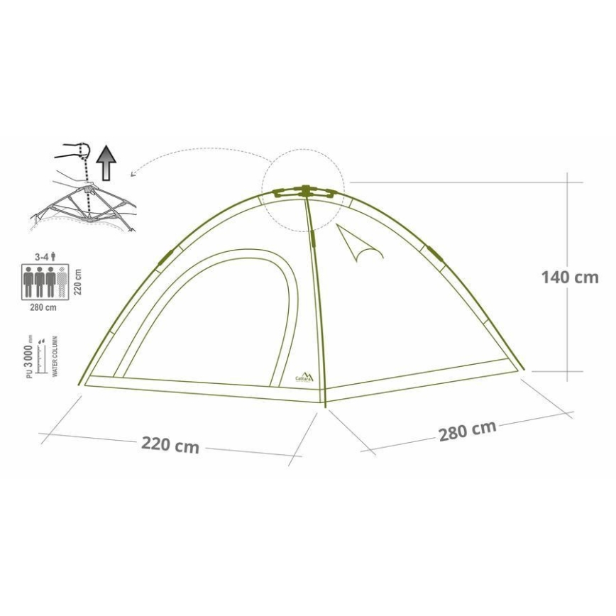 Pop up tent for 3-4 people PU 3000 mm green