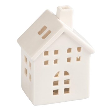 Porcelain candle house 10 cm white