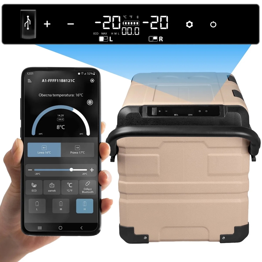 Portable car refrigerator with LCD display 39 l 230V/12V/24V brown