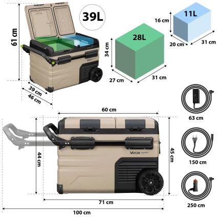 Portable car refrigerator with LCD display 39 l 230V/12V/24V brown