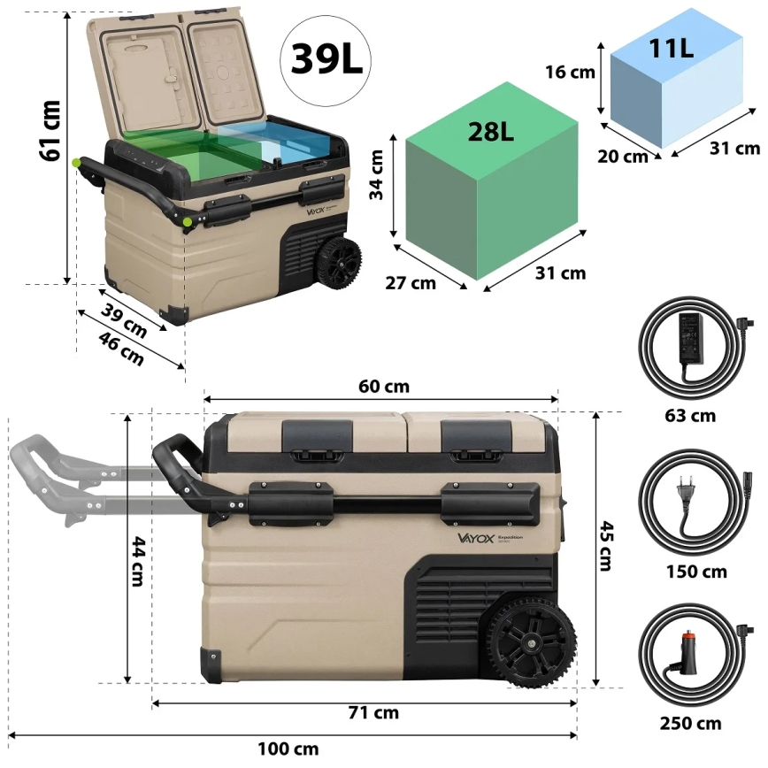 Portable car refrigerator with LCD display 39 l 230V/12V/24V brown