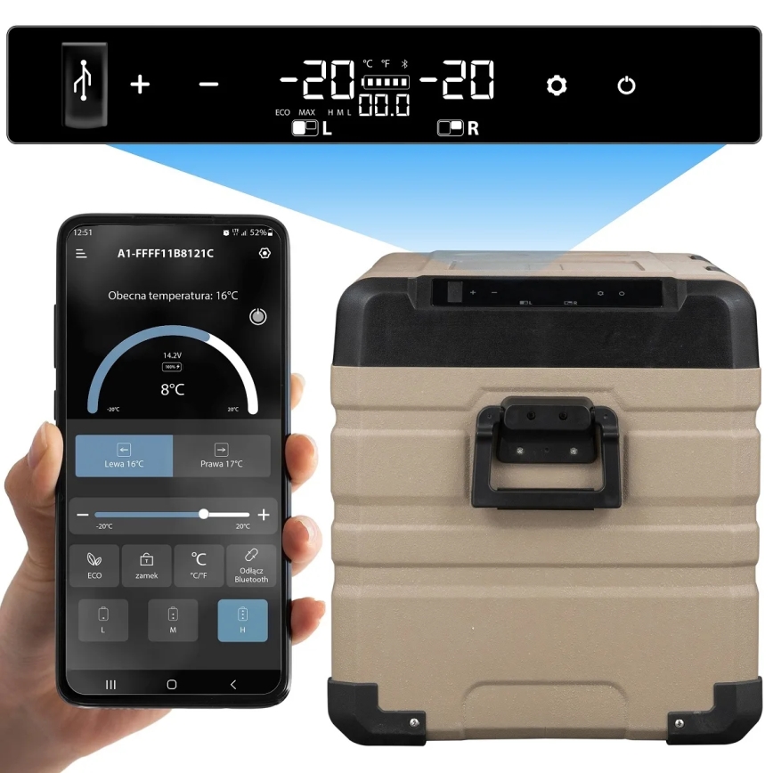 Portable car refrigerator with LCD display 39 l 230V/12V/24V brown