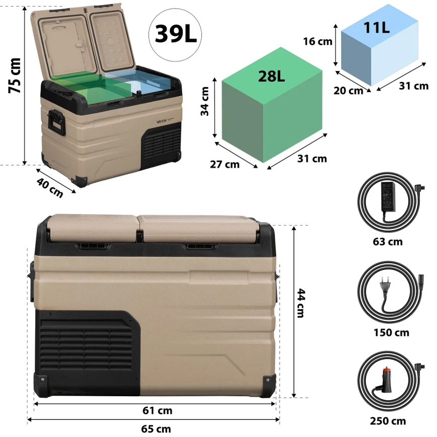 Portable car refrigerator with LCD display 39 l 230V/12V/24V brown