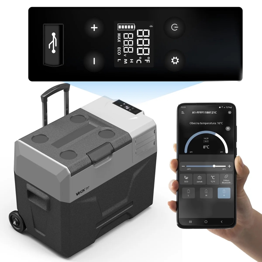 Portable car refrigerator with LCD display 40 l 230V/12V/24V black