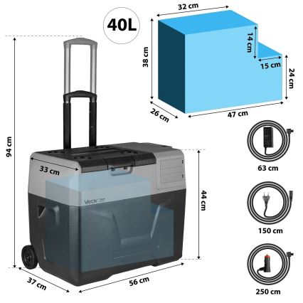 Portable car refrigerator with LCD display 40 l 230V/12V/24V black