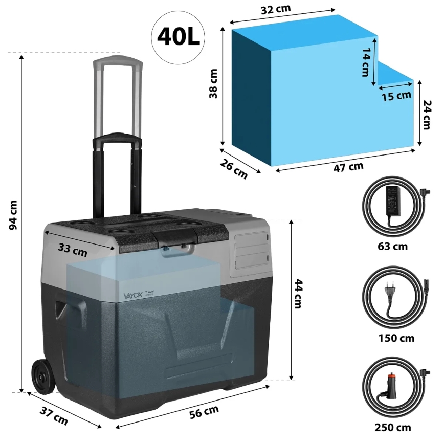Portable car refrigerator with LCD display 40 l 230V/12V/24V black