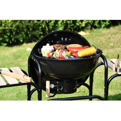 Portable charcoal grill black/wood