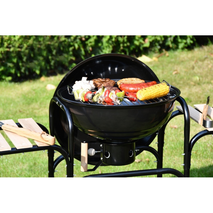 Portable charcoal grill black/wood
