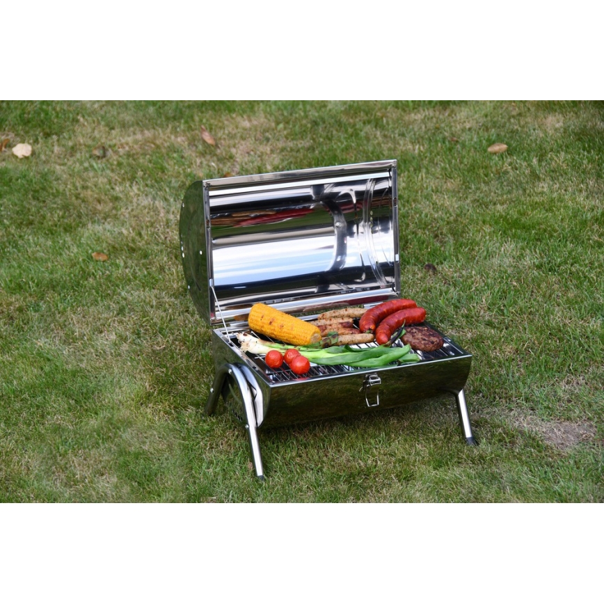 Portable charcoal grill shiny chrome