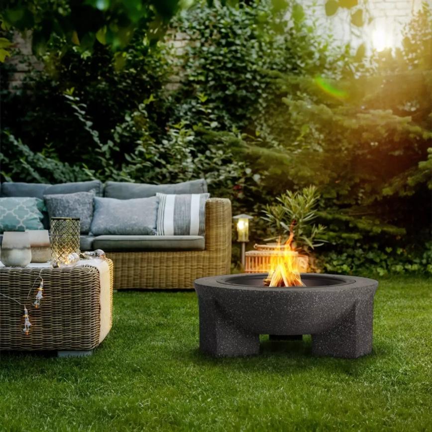 Portable Fire Pit with Grate, 74 x 30 cm — Black / Dark Granite