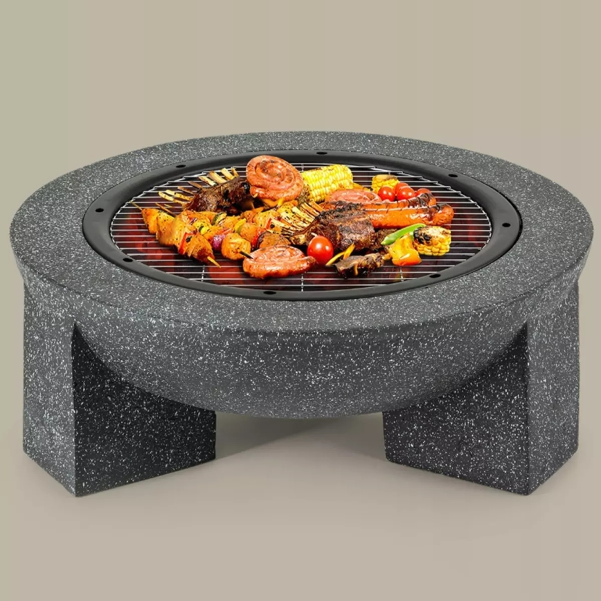 Portable Fire Pit with Grate, 74 x 30 cm — Black / Dark Granite