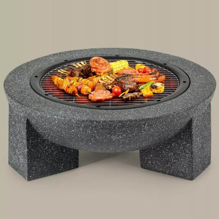 Portable fire pit with grill 79.5 x 38 cm, black/dark granite