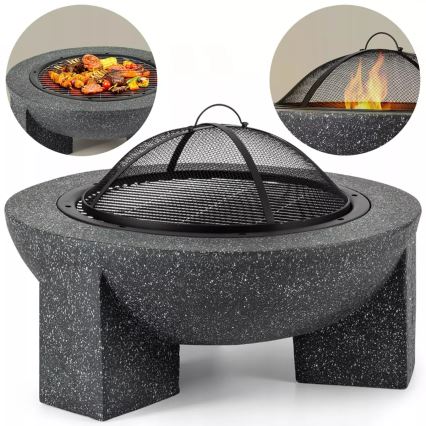 Portable fire pit with grill 79.5 x 38 cm, black/dark granite