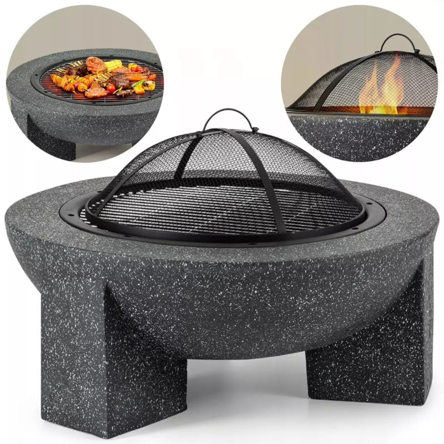 Portable fire pit with grill 79.5 x 38 cm, black/dark granite