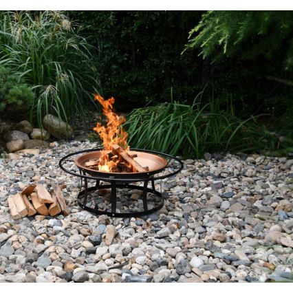 Portable wood campfire with grate black/copper