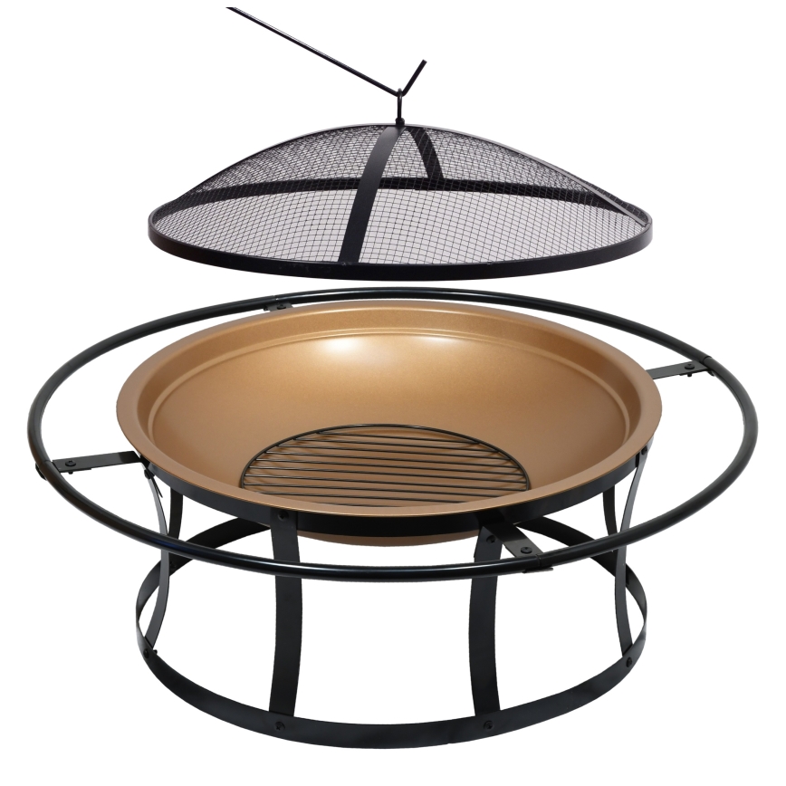 Portable wood campfire with grate black/copper