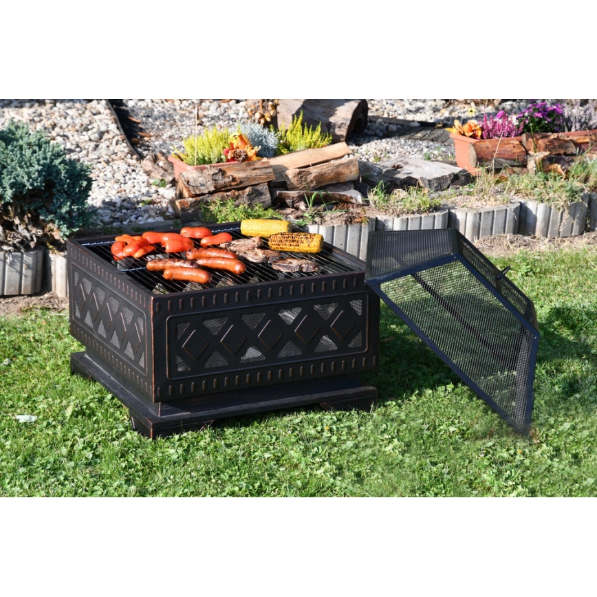 Portable wood campfire with grate black/patina