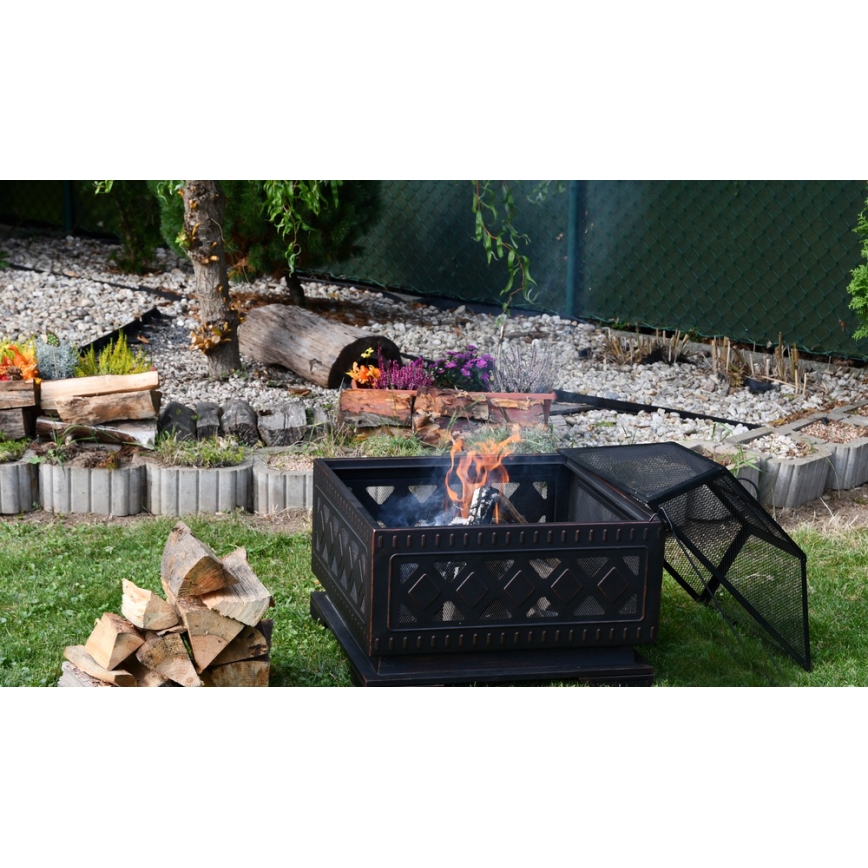Portable wood campfire with grate black/patina
