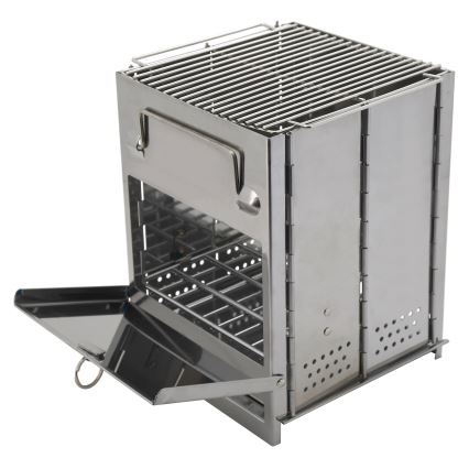 Portable wood grill shiny chrome