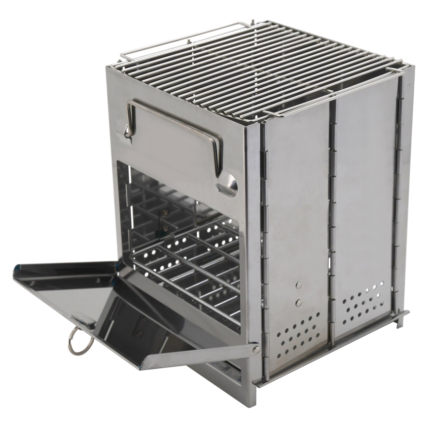 Portable wood grill shiny chrome
