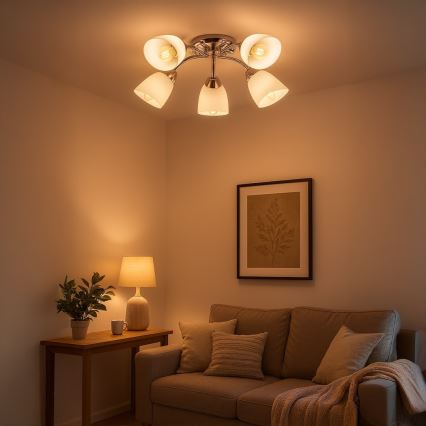 PORTOS Flush-Mount Chandelier, 5×E14/10W/230V, Polished Chrome