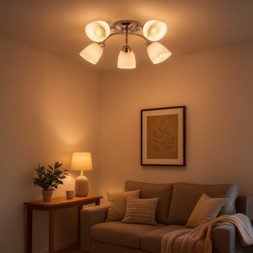 PORTOS Flush-Mount Chandelier, 5×E14/10W/230V, Polished Chrome