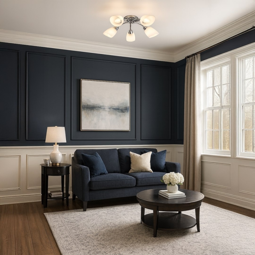 PORTOS Flush-Mount Chandelier, 5×E14/10W/230V, Polished Chrome