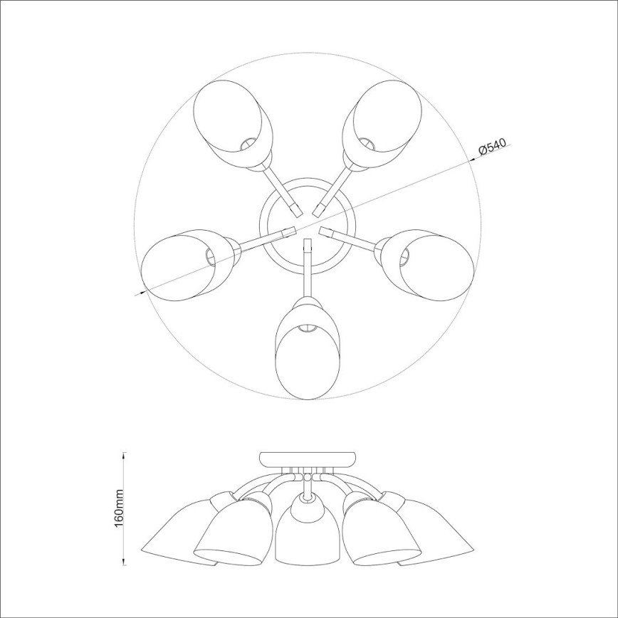 PORTOS Flush-Mount Chandelier, 5×E14/10W/230V, Polished Chrome
