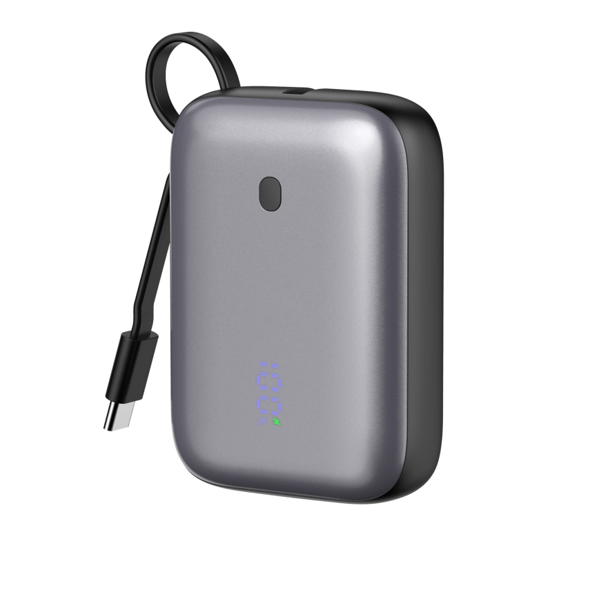 Power Bank 10000 mAh 20W Power Delivery Compact with built-in retractable USB-C cable 1m black