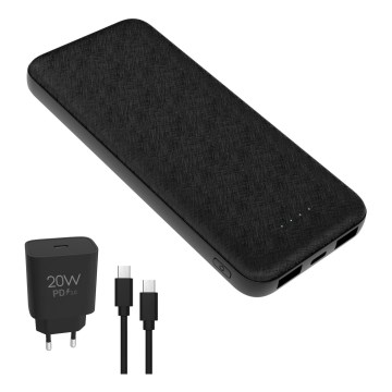 Power Bank 10000 mAh + adapter 20W Power Delivery + USB-C/USB-C cable 1m black