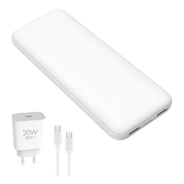 Power Bank 10000 mAh + adapter 20W Power Delivery + USB-C/USB-C cable 1m white