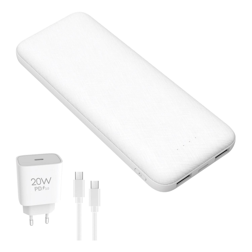 Power Bank 10000 mAh + adapter 20W Power Delivery + USB-C/USB-C cable 1m white