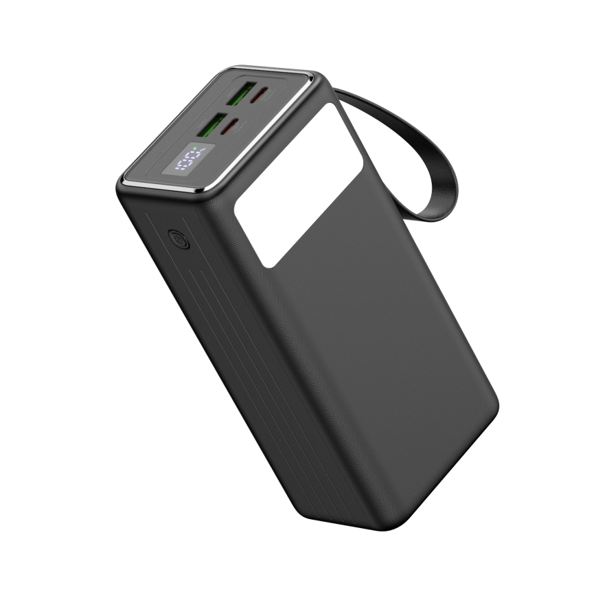 Power Bank 40000 mAh 65W Power Delivery 2xUSB-A + 2xUSB-C with LED flashlight and USB-C cable 1m black