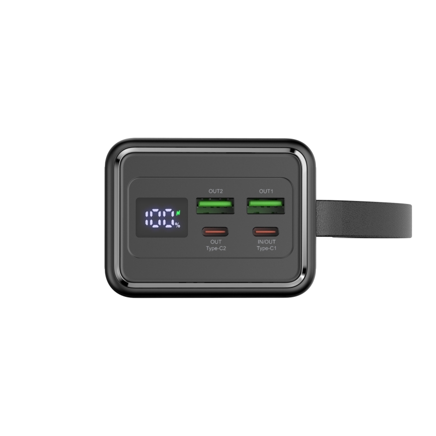 Power Bank 40000 mAh 65W Power Delivery 2xUSB-A + 2xUSB-C with LED flashlight and USB-C cable 1m black