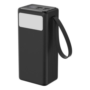 Power Bank 40000 mAh 65W Power Delivery 2xUSB-A + 2xUSB-C with LED flashlight and USB-C cable 1m black