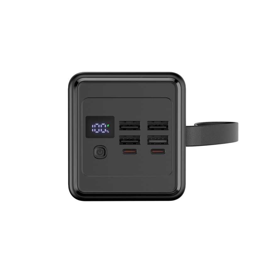 Power Bank 60000 mAh 65W Power Delivery 4xUSB-A + 2xUSB-C with LED flashlight and USB-C cable 1m black
