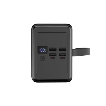 Power Bank 80000 mAh, 65 W Power Delivery, 4xUSB-A + 2xUSB-C, with LED flashlight and 1m USB-C cable, black