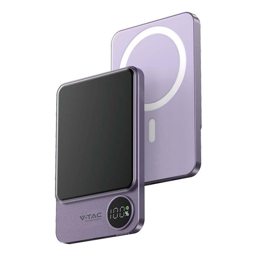 Power Bank with a display and wireless charging Power Delivery 5000mAh/20W/5V purple
