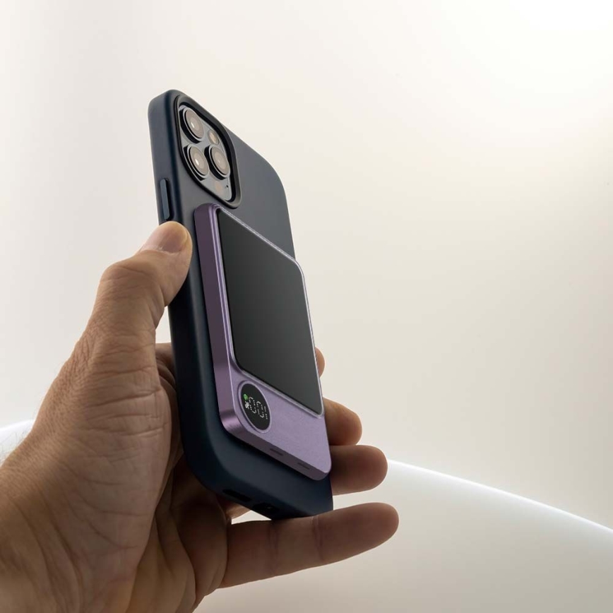 Power Bank with a display and wireless charging Power Delivery 5000mAh/20W/5V purple