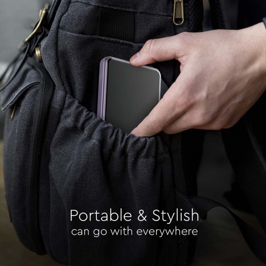 Power Bank with a display and wireless charging Power Delivery 5000mAh/20W/5V purple