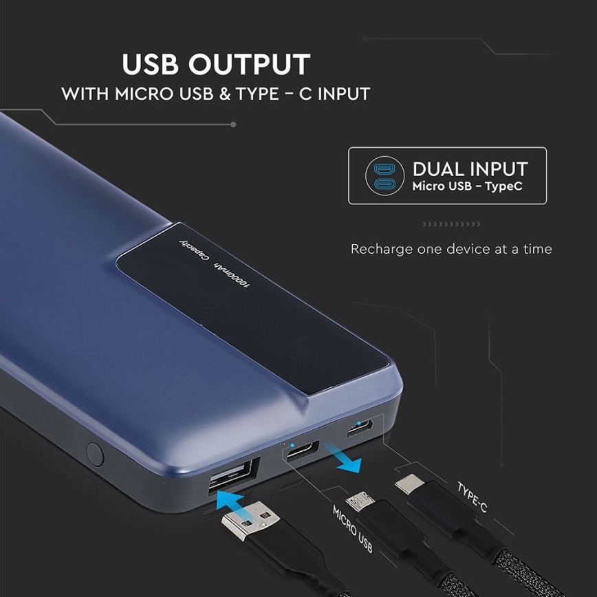 Power bank with display 10000mAh/3,7V blue