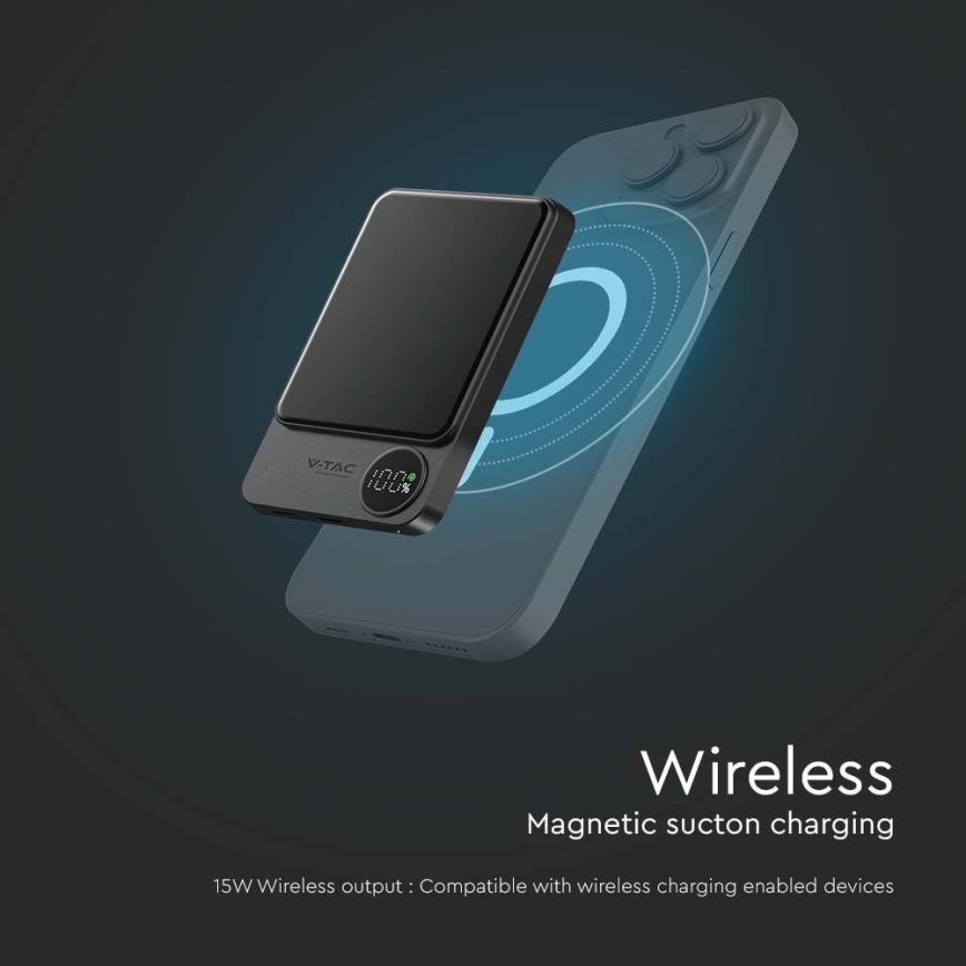Power Bank with display and wireless charging Power Delivery 10000mAh/20W/5V black