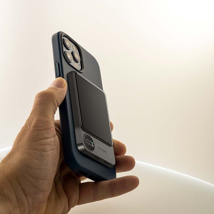 Power Bank with display and wireless charging Power Delivery 5000mAh/20W/5V black