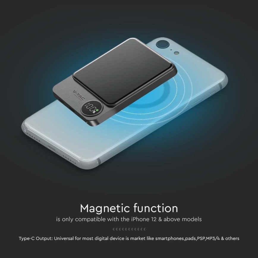 Power Bank with display and wireless charging Power Delivery 5000mAh/20W/5V black