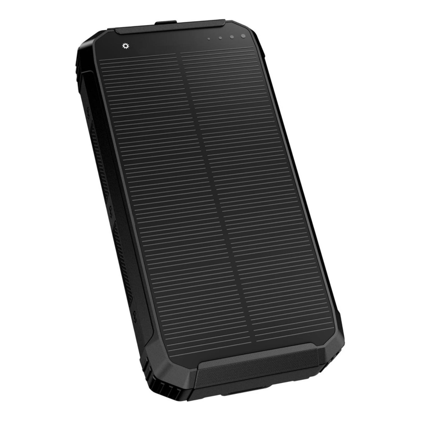 Power bank with LED light, wireless charging and solar panel Power Delivery 15W/10000 mAh black