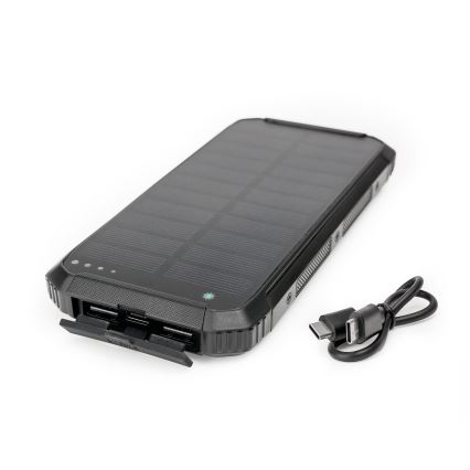 Power bank with LED light, wireless charging and solar panel Power Delivery 15W/10000 mAh black