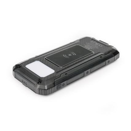 Power bank with LED light, wireless charging and solar panel Power Delivery 15W/10000 mAh black