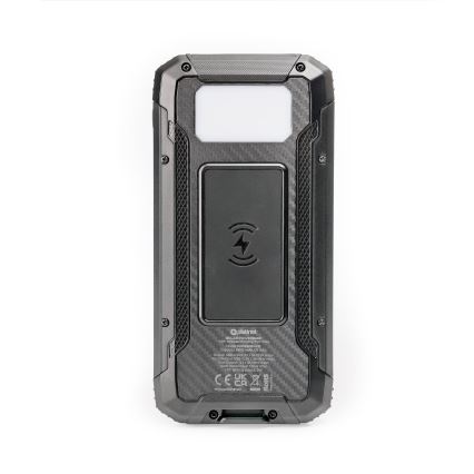 Power bank with LED light, wireless charging and solar panel Power Delivery 15W/10000 mAh black